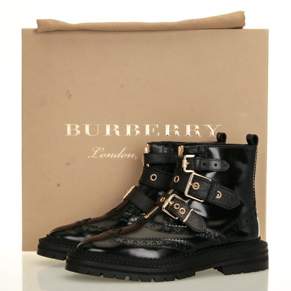 Burberry Everdon Brouge Black Leather Ankle Boots - Size 35.5 EU (5.5 US) - Picture 1 of 7